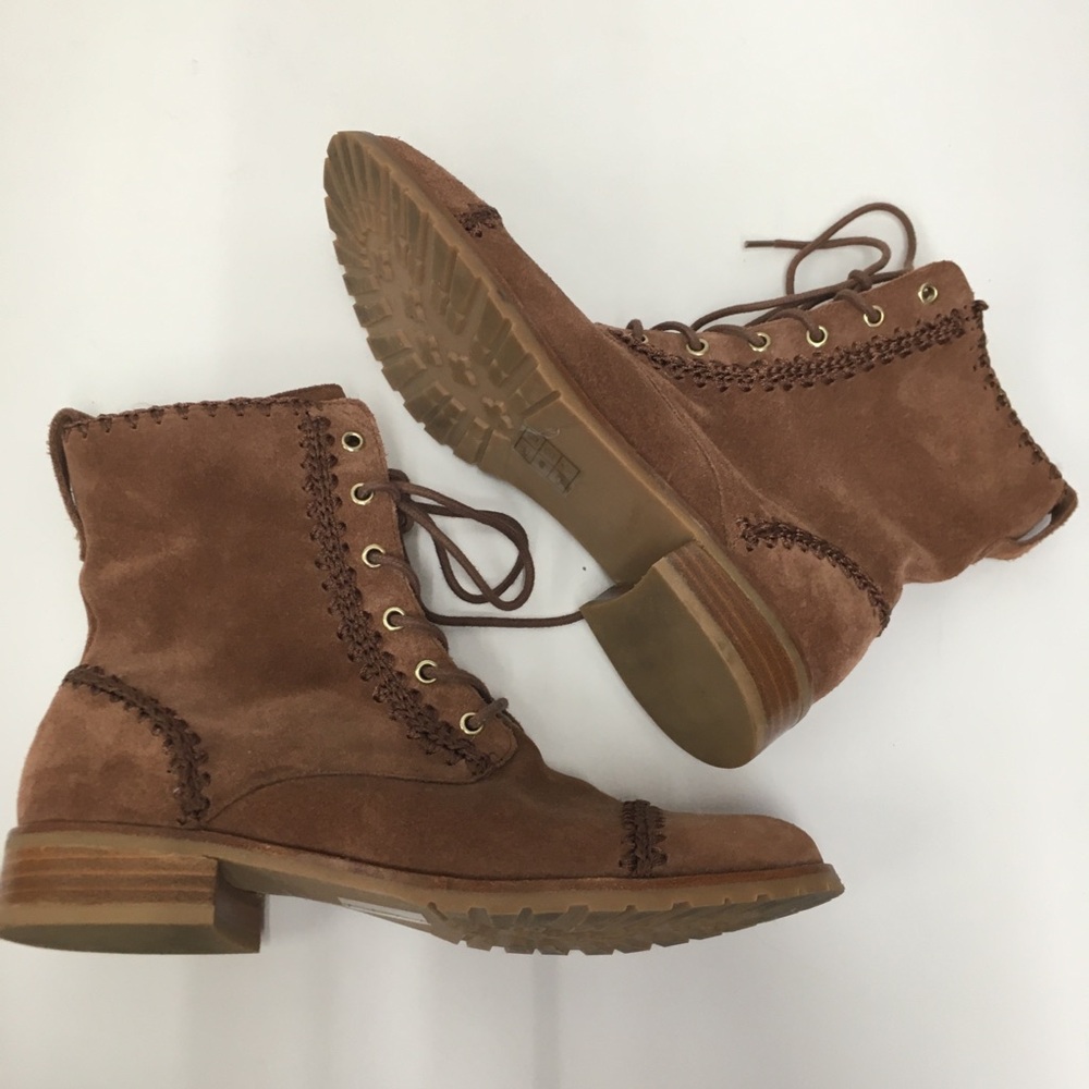 Jack Rogers Gemma Suede Leather Lace Up Boots 8.5 Toffee Brown Side Zip - Picture 7 of 14